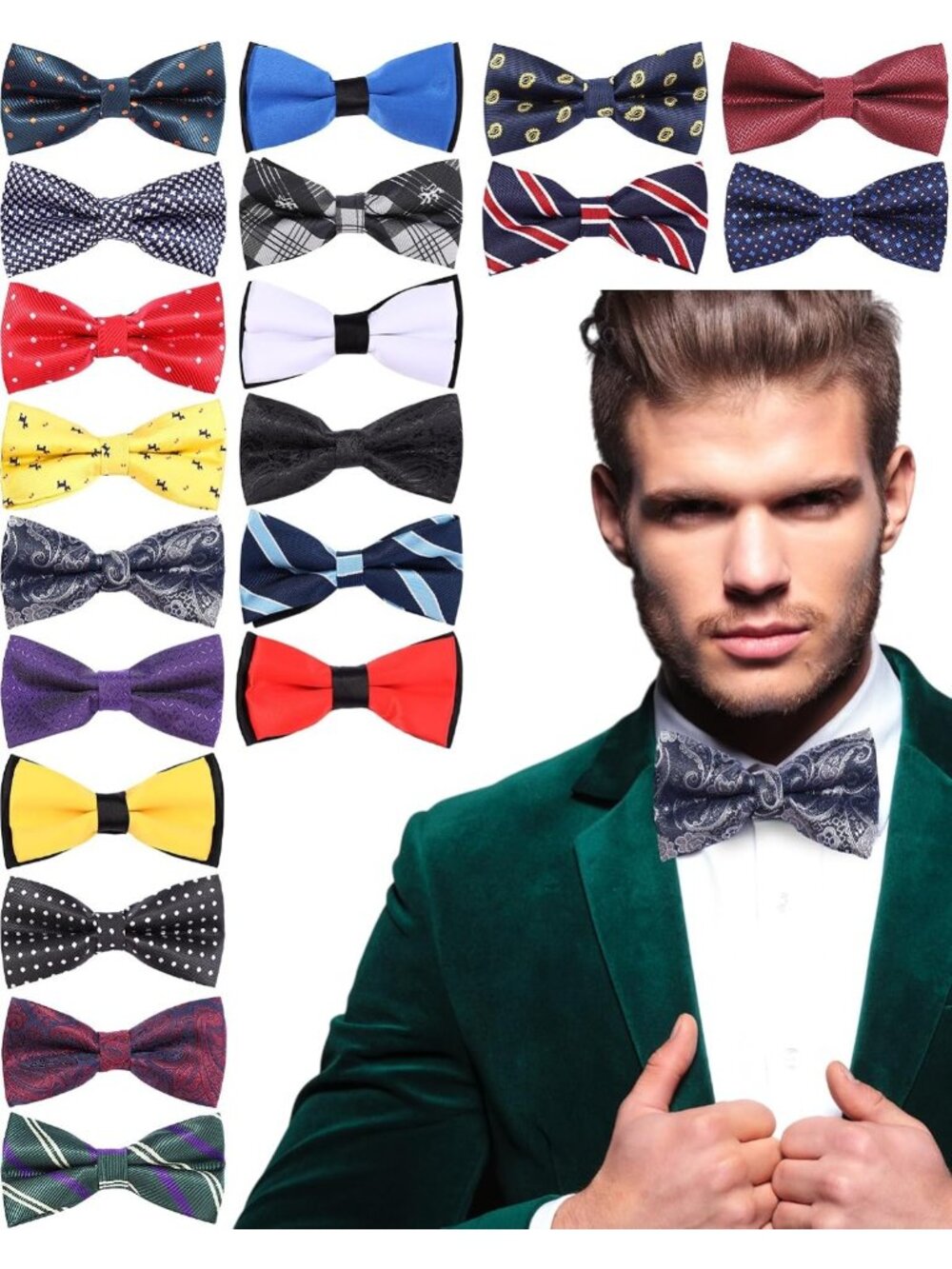 Elegant Adjustable Bow Ties for Men - 20 Pcs Set, Perfect for Weddings & Events